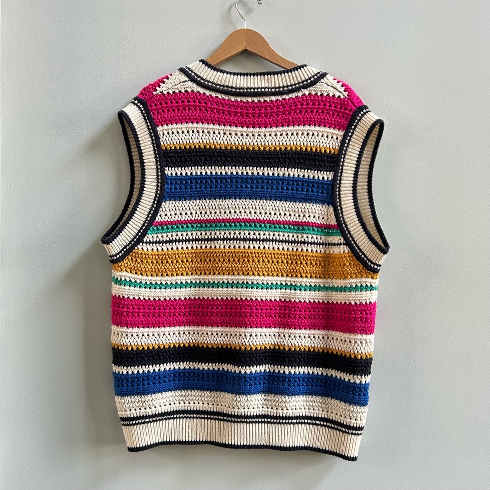 Zara Multicolored Striped V-Neck Oversized Sleeveless Knit Vest, Size Large - Picture 8 of 10